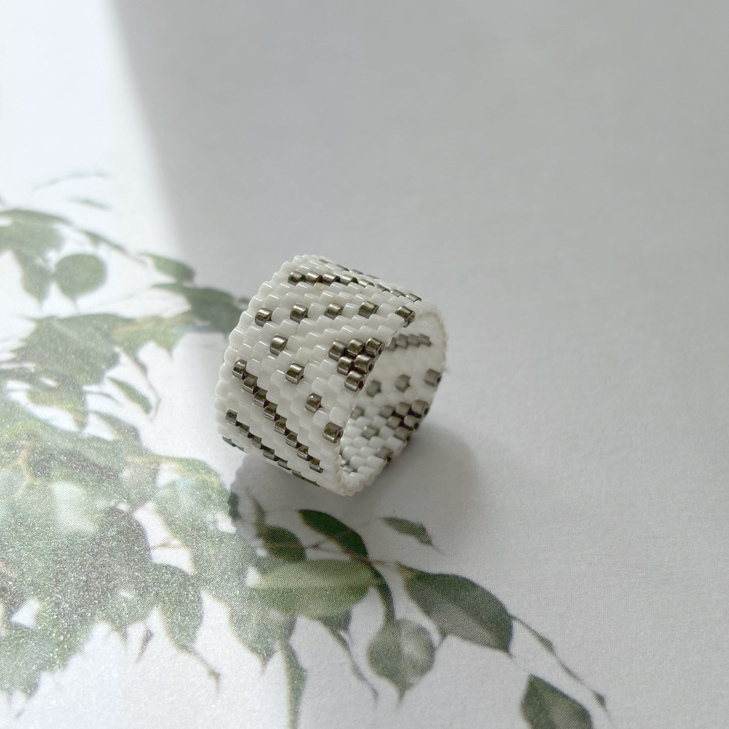 Inel White Matte and Silver- 10 rânduri, lățime 13 mm