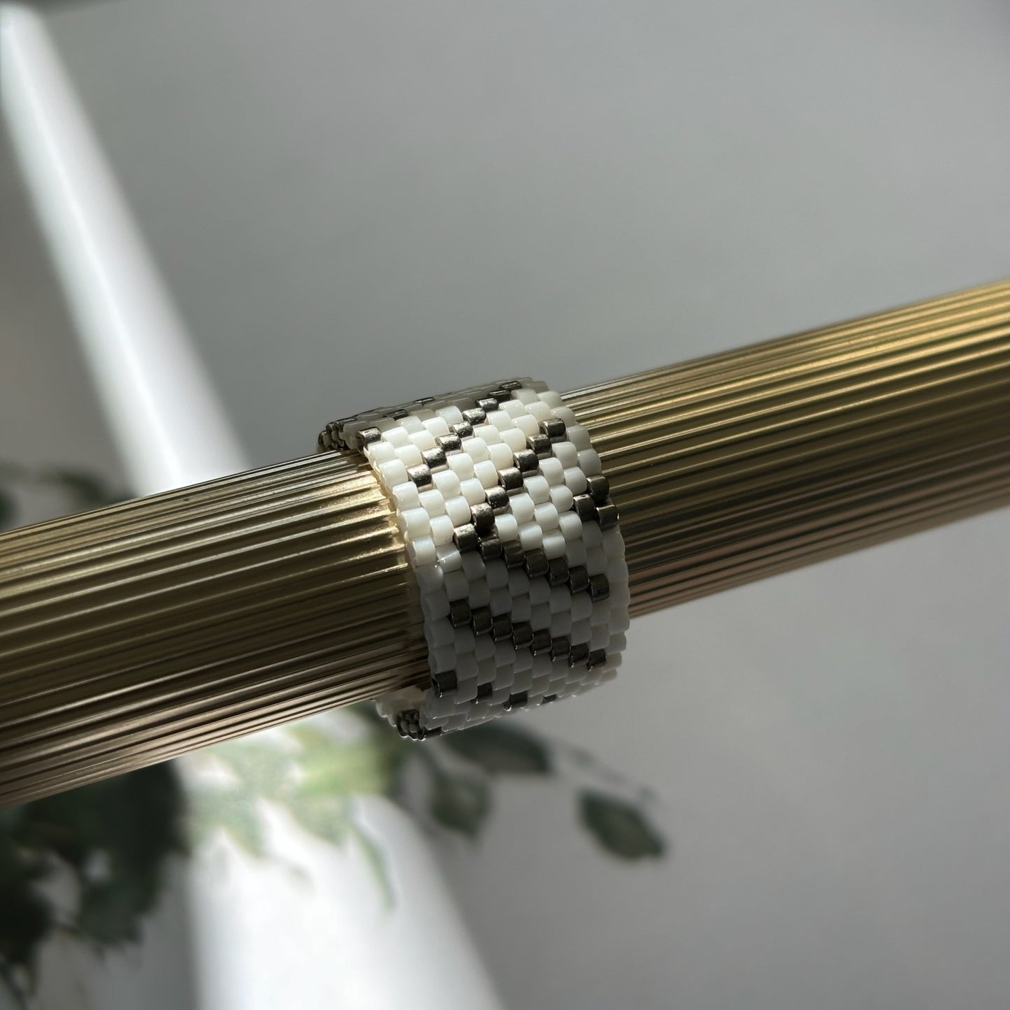 Inel White Matte and Silver- 10 rânduri, lățime 13 mm